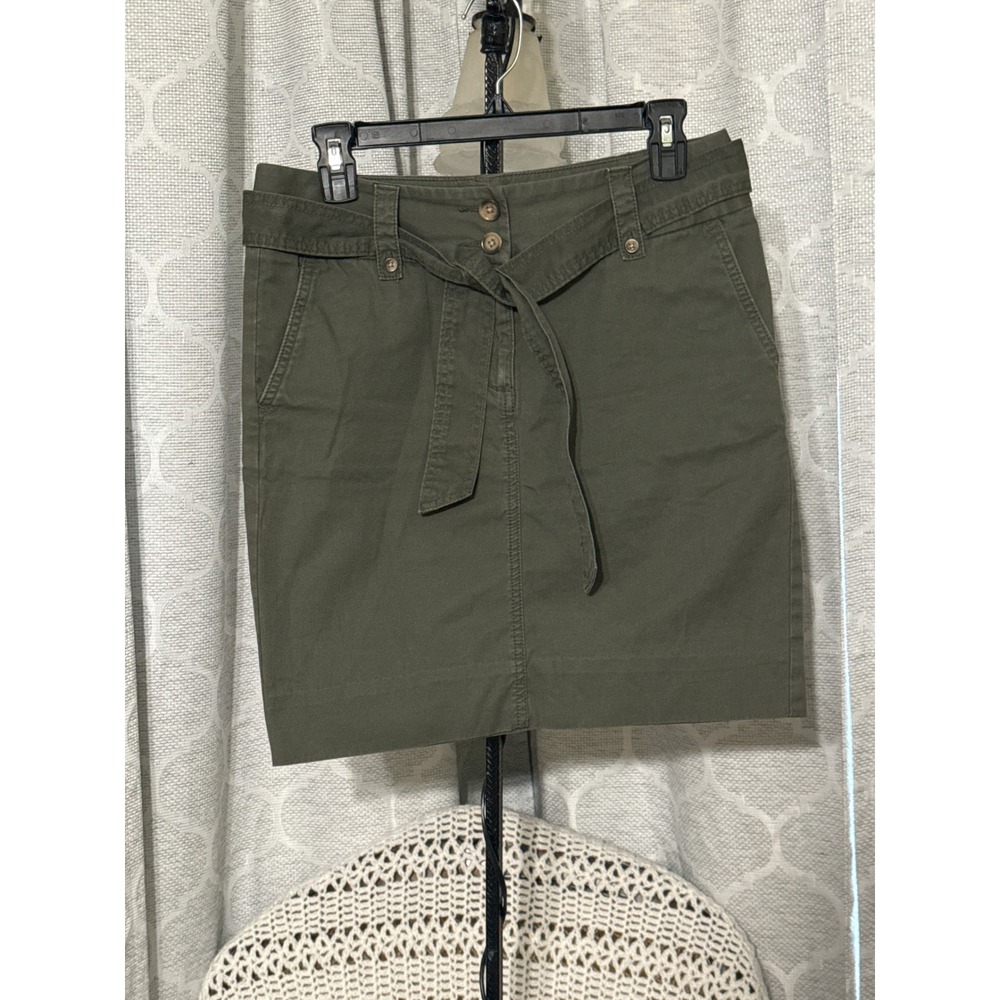 Lands' End Women Olive Green Cotton Twill Tie Waist Utility Mini Skirt Size 2